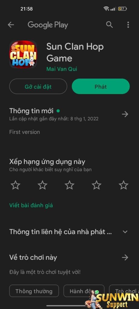 Ứng dụng Sunwin trên điện thoại Android sau khi cài đặt thành công 